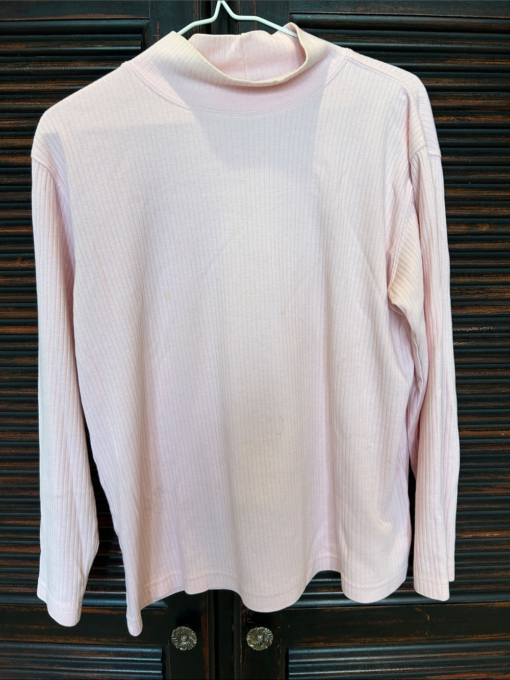 Cabin Creek Light Pink Ribbed Mock Neck Long Sleeve Top